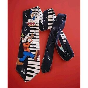 Music Tie Mickey Goofy Donald Pluto Piano Band Necktie Belt SILK Fathers Day‎